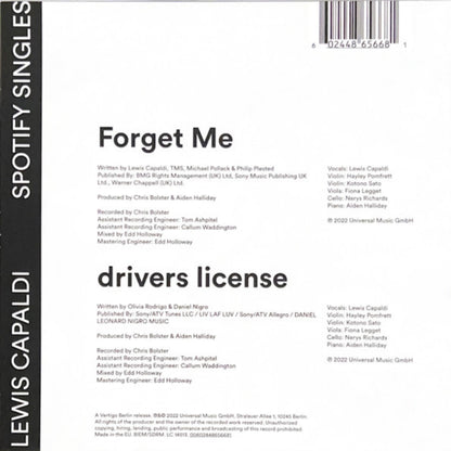 Lewis Capaldi: Forget Me - Spotify Singles 7" Vinyl Single