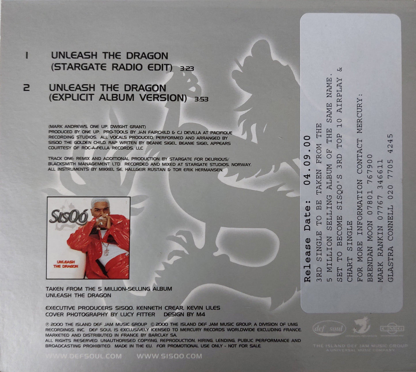 Sisqo: Unleash The Dragon - Promo CD Single (NM/NM)